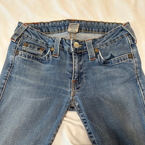 True Religion Women's Size 30 Blue Denim Stretch Slim Flare Jeans USA Made - Picture 2 of 16